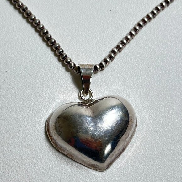 Sterling Silver Large Puffed Heart Pendant Necklace - Picture 5 of 11